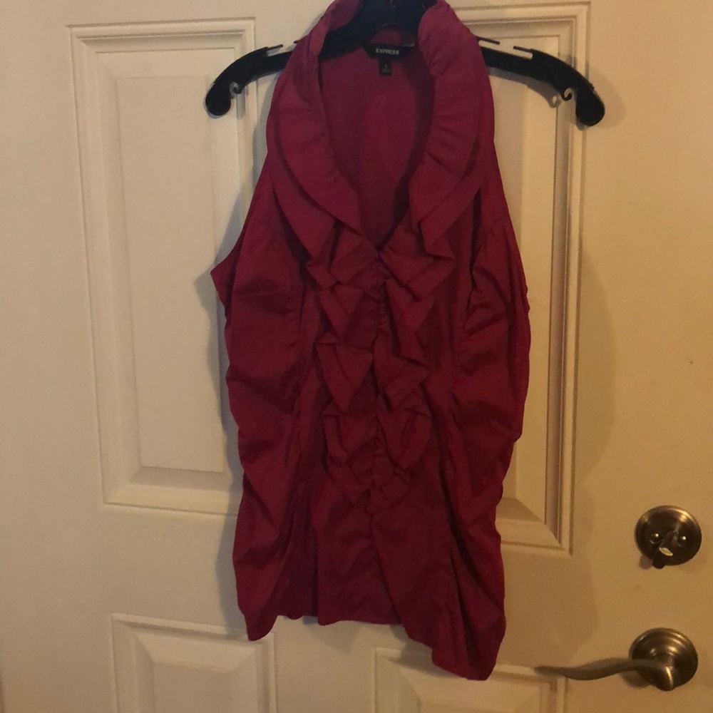 Pink ruffled blouse